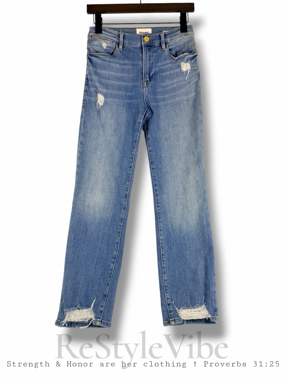 FRAME Women’s Size 27 Denim Jeans Le High Straight Style Fit Stretch Distressed